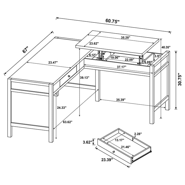Hogan 1-drawer Lift Top L-shape Computer Writing Desk Mango