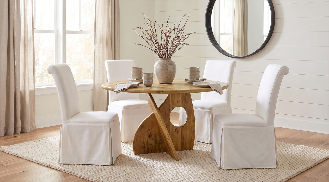 Snyder Round Pedestal Solid Wood Dining Table Natural Acacia
