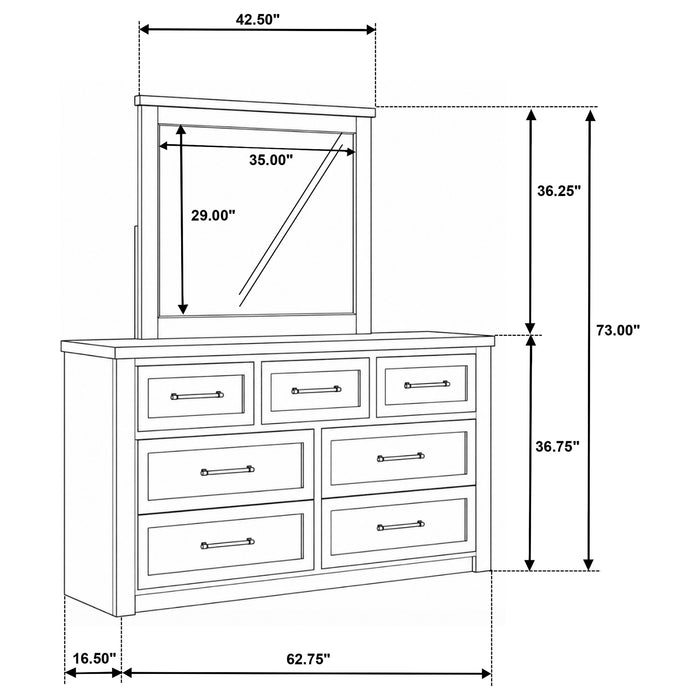 Nevado Farmhouse 7-Drawer Dresser and Beveled Mirror Set