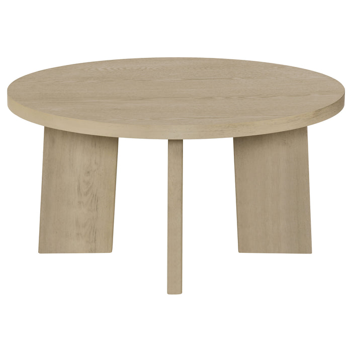 Strouse 2-Piece Round Coffee and End Table Set in Natural Oak