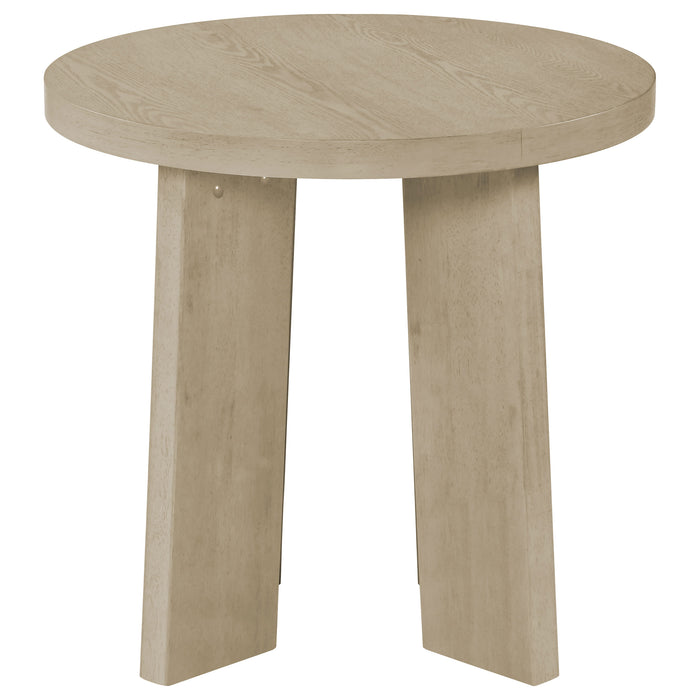 Strouse 3-Piece Round Coffee and End Table Set in Natural Oak