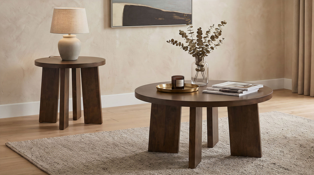 Strouse 2-Piece Round Coffee and End Table Set in Dark Walnut