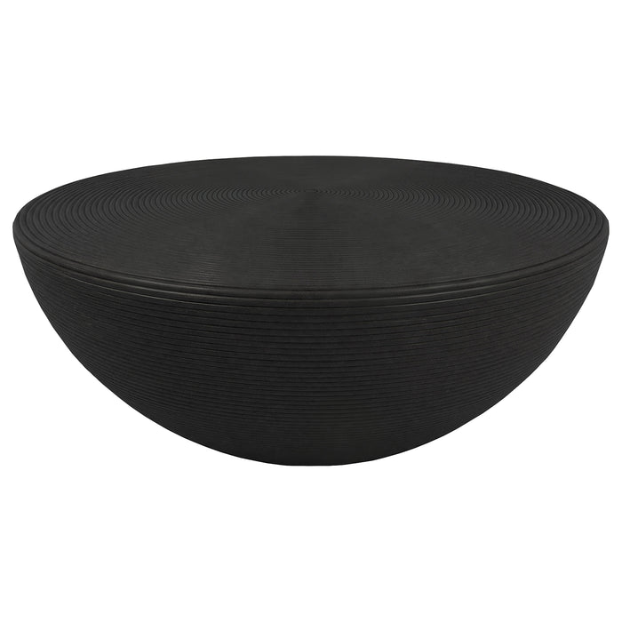 Macedo Round Ribbed Rattan Drum Coffee Table Black