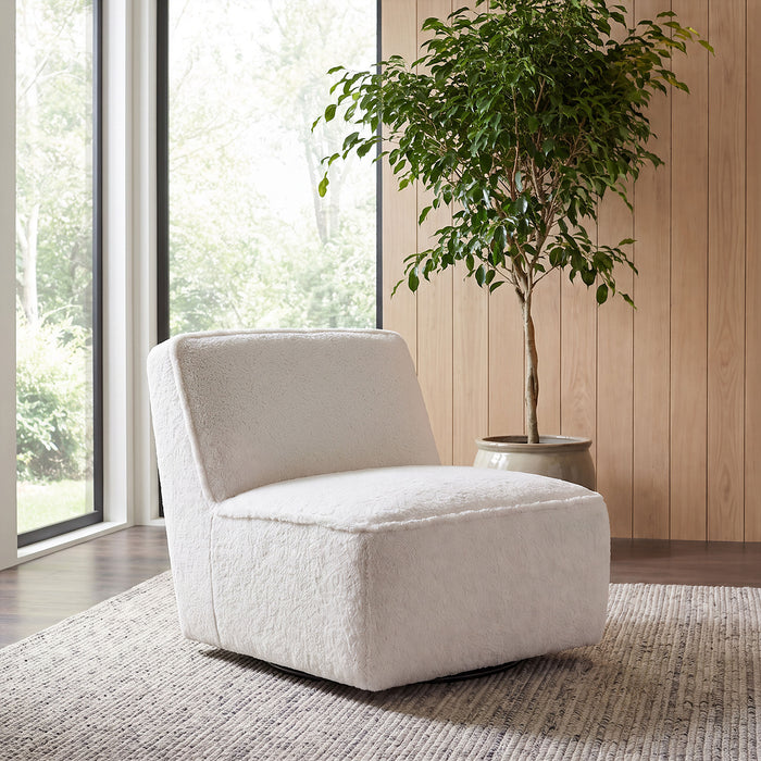 Badoer Faux Fur Swivel Accent Chair Ecru