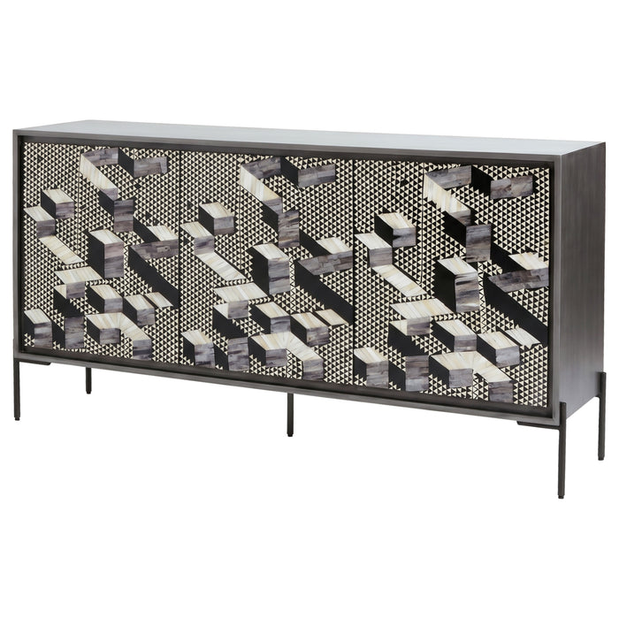 Krause 3-door Bone Inlay Accent Cabinet Grey and Black
